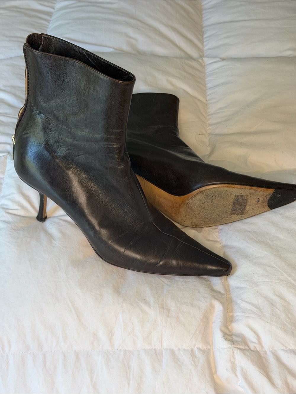 Jimmy Choo Black Pointed-Toe Leather Ankle Booties 100% genuine.